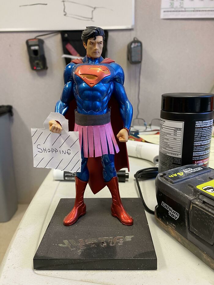 It’s Been A Running Joke In The Office To Add Accessories To My Coworker’s Superman