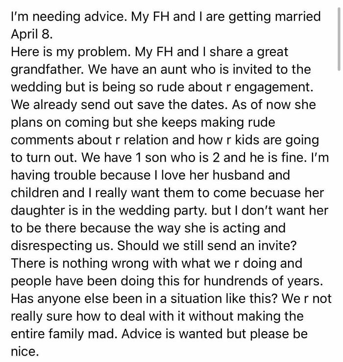 Not My Post: Future Bride Has A Different Situation…