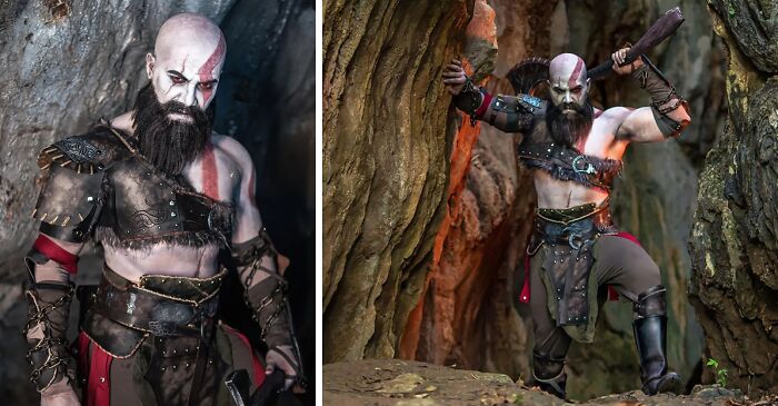 Person cosplaying Kratos