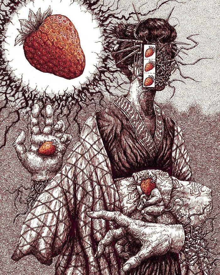 Strawberry, Me, Ink And Digital Color, 2022