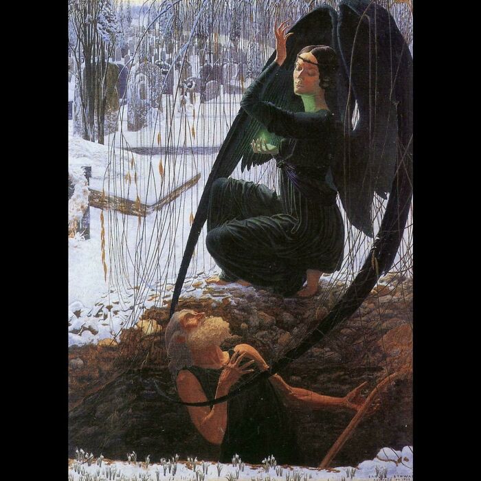 Death Of A Gravedigger, Carlos Schwabe, Oil On Canvas, 1900