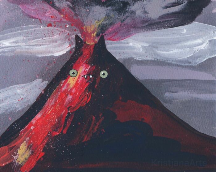 Volcano Cat Painting By Me. Acrylic On Paper