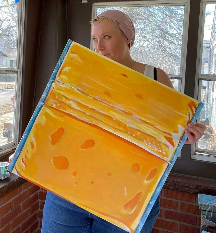 Giant Cheese Slice Painting, Acrylic On Wood