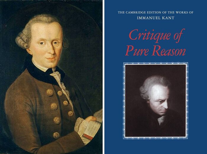Portrait of Immanuel Kant and book cover of Critique of Pure Reason