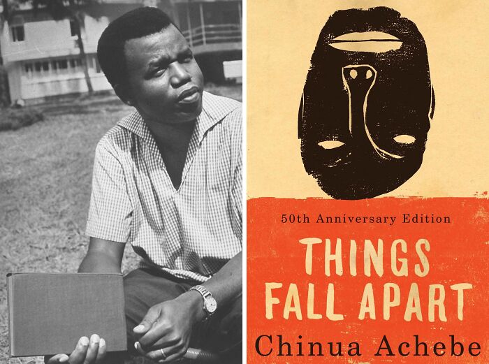 Portrait of Chinua Achebe and book cover of Things Fall Apart