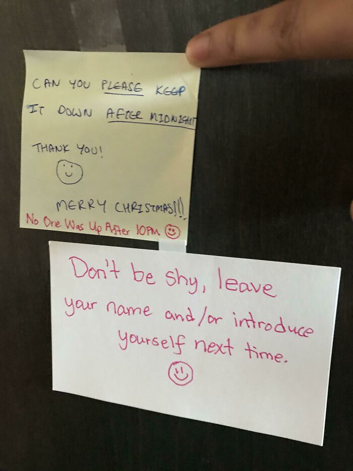 One Of My Apartment Neighbors Left This Anonymous Note On My Door Accusing Me Of Noise Complaints After Midnight On Christmas... I Live Alone & Don’t Stay Up Late. So I Left A Petty Response/Note Taped To The Post-It-Note They Taped On My Door