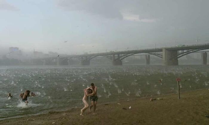 People Run To Shelter From A Hail-Storm!