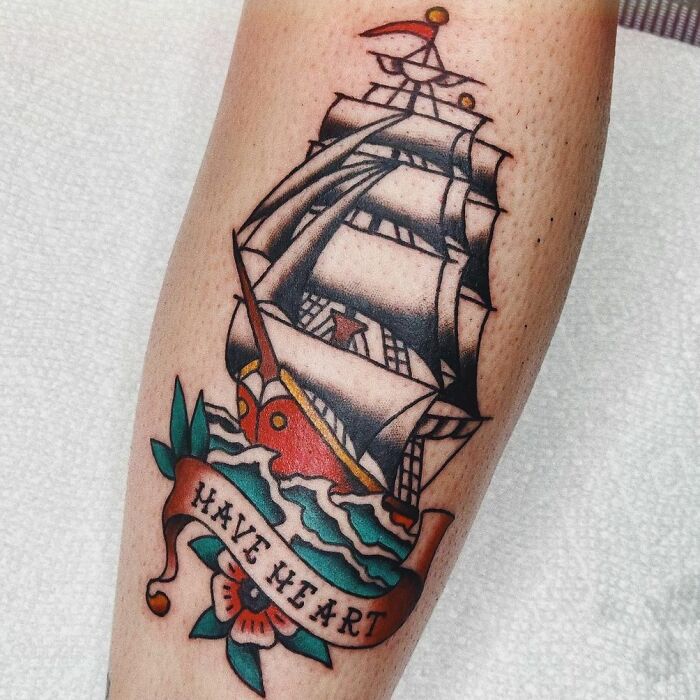 American traditional ship tattoo