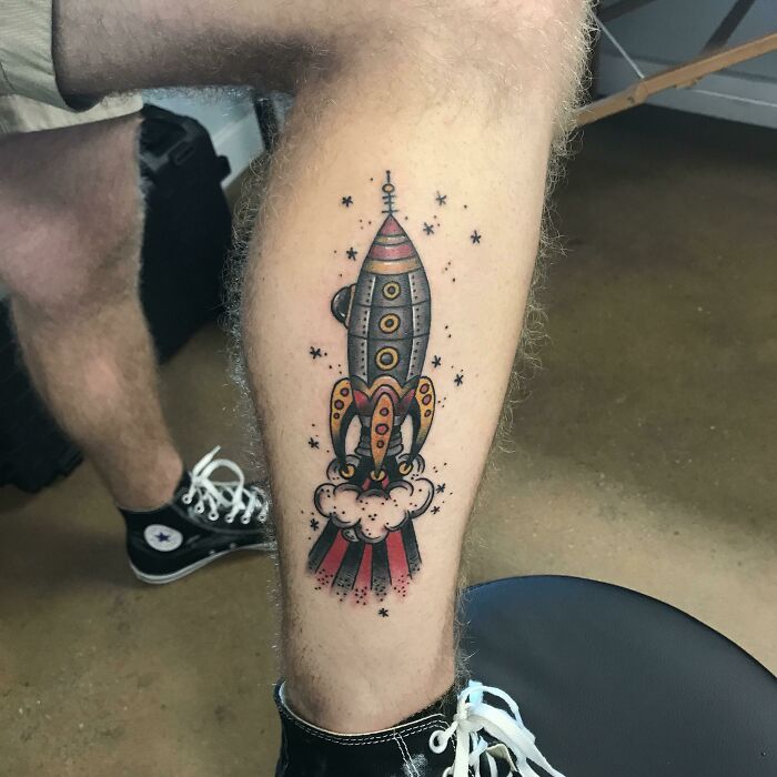 American Traditional Rocket Ship, Done By Erica At Blu Gorilla In Charleston SC
