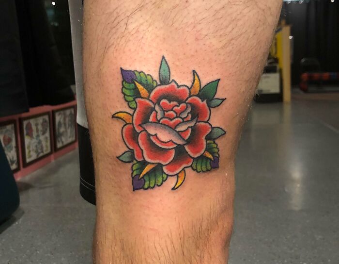 American Traditional Rose Done By Adam Goss At Brainwave Tattoos In Tucson, AZ