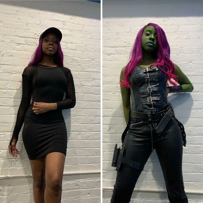 Person cosplaying Gamora from Marvel Comics