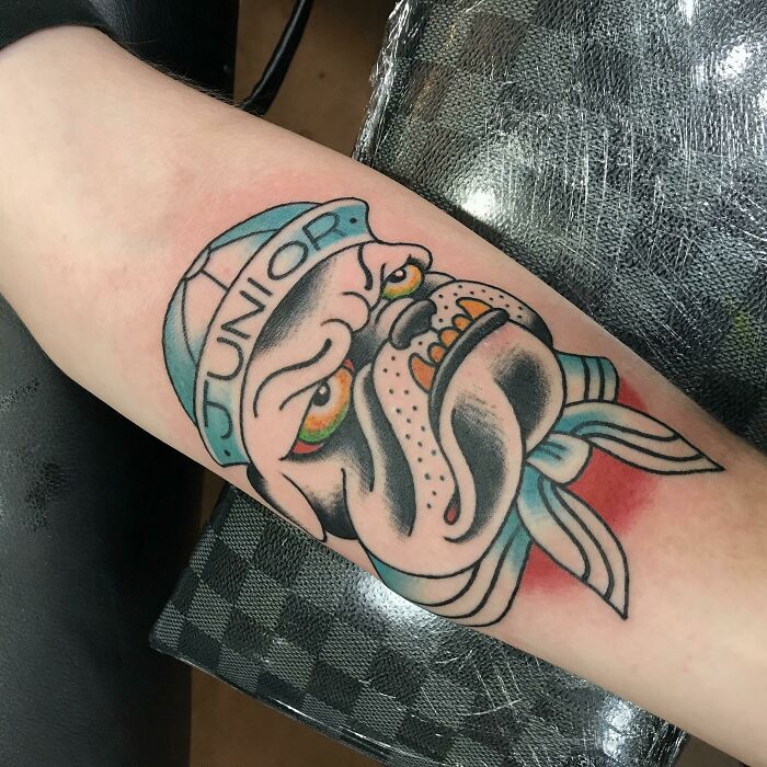So Stoked On This Traditional American Bulldog From Nick At Glenns Tattoo Service In Wilmington, NC