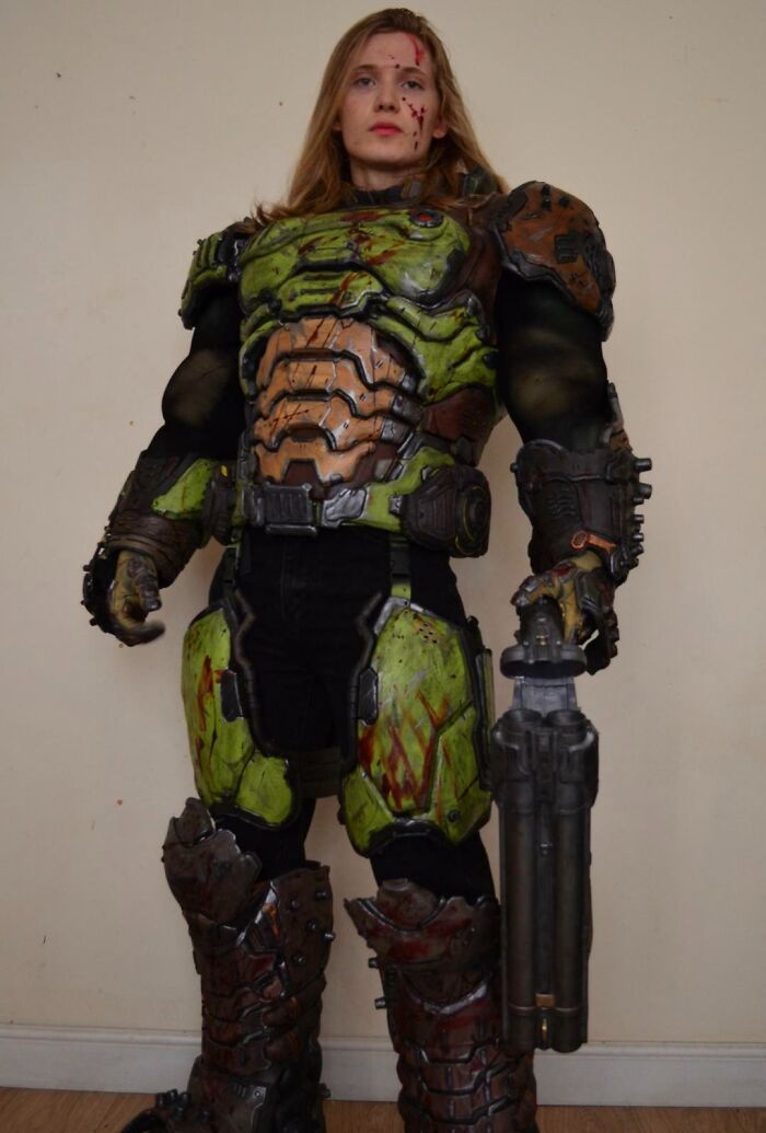 Person cosplaying Doom Slayer