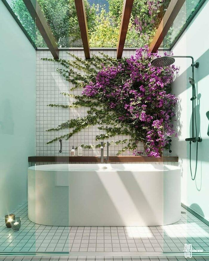 Amazing Bathroom With Skylight Designed And Visualized By Maximiliano Carbonell