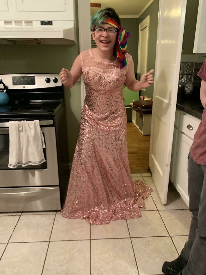 Mom, We Found A Dress In The Attic That Fit Caleb Perfectly. This Is His First Time In Drag And He’s Clearly So, So Elated. I Wish You Accepted Us For Who We Are
