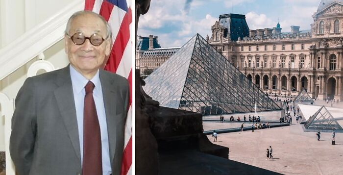 Pictures of Ieoh Ming Pei and Louvre museum pyramid