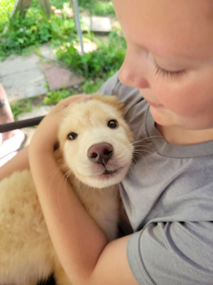 My Nephew With His New Puppy