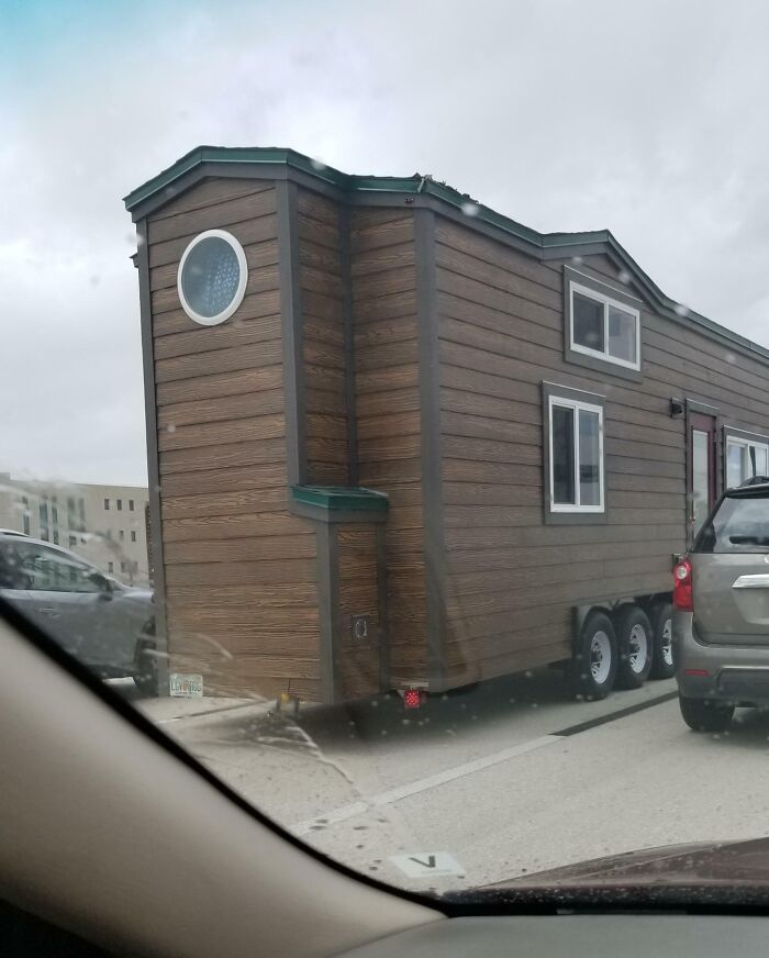 A Tiny House On A Trailer On The Highway This Afternoon