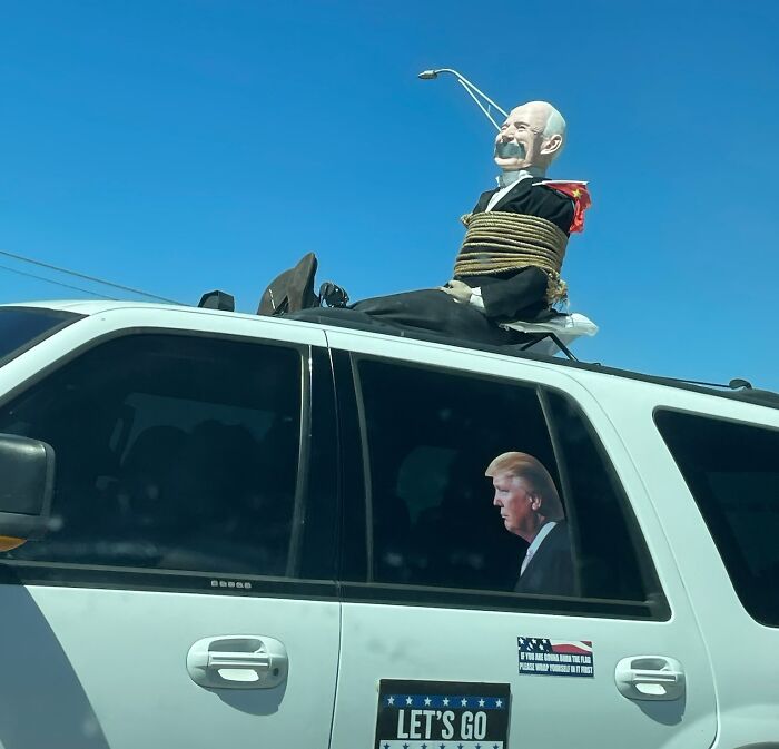 A Creepy Biden Mannequin Bound And Gagged On A Car In Texas