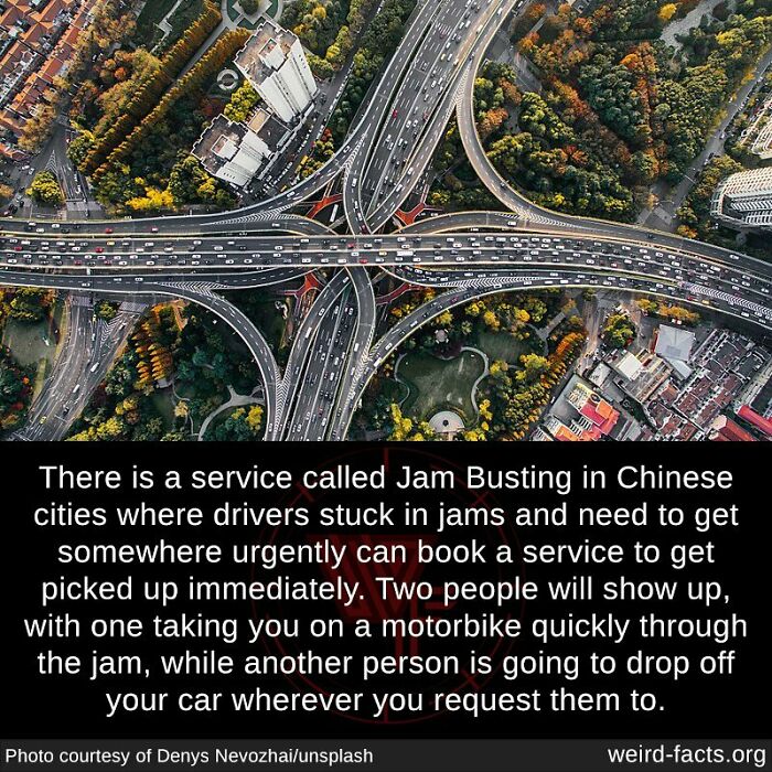 Fun Fact: There Is A Service Called Jam Bustling In Chinese Cities Where Drivers Stuck In Jams And Need To Get Somewhere Urgently Can Book A Service To Get Picked Up Immediately