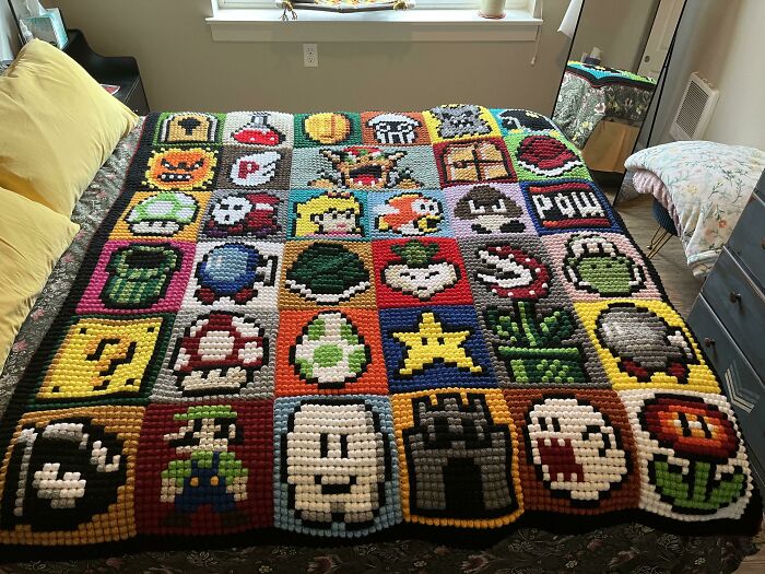 Finally Finished My Super Mario Blanket!