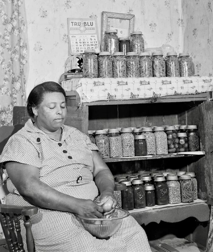 Mrs. Handy With Vegetables She Has Just Canned. Scotland, Maryland In 1940