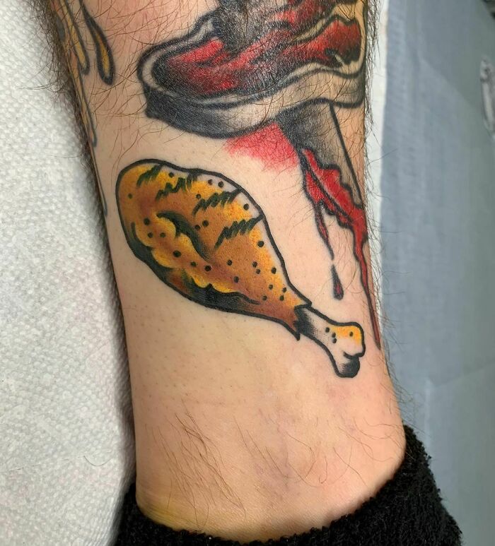 Fried chicken leg watercolor tattoo