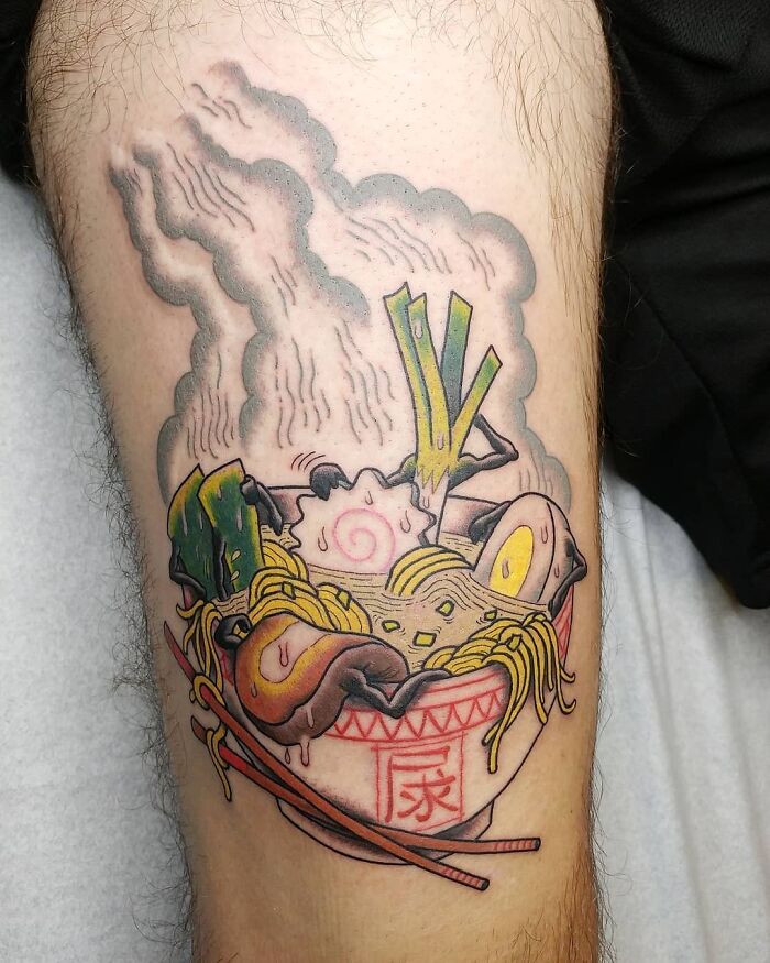 Ingredients of ramen chilling in a bowl watercolr tattoo