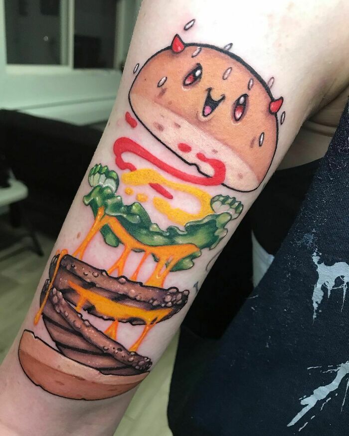 Devil burger watercolor tattoo