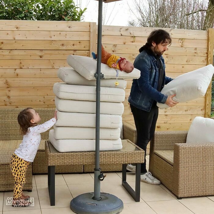 Sometimes Alix Wants To Help Set Up Our Garden Furniture. Other Times, She Just Wants To Play With Her Little Sister. But First Let’s Get Baby Aster Down From There!