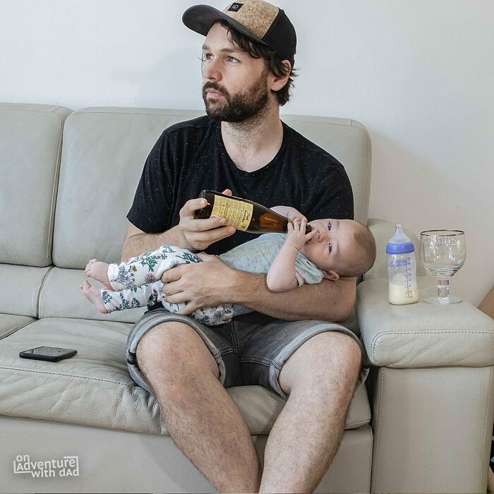 Sometimes Dad Is Daydreaming A Bit Too Much. This Is Already The Third Time He Confused His Own Bottle With Asters Bottle. I Wonder When He Will Realise His Drink Tastes Too Much Like Milk