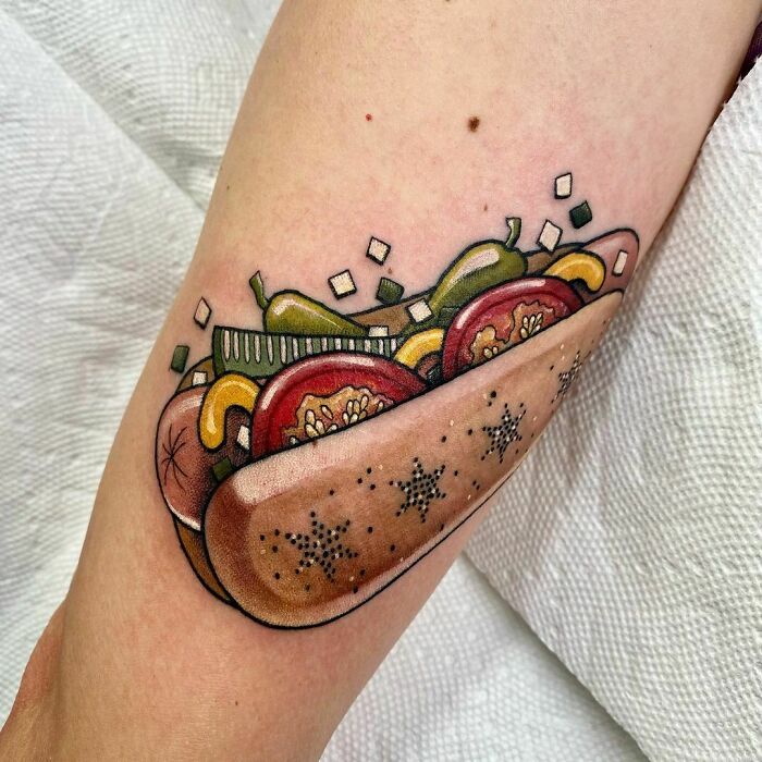 Hot dog watercolor tattoo