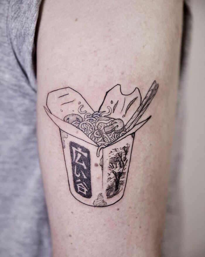 Chinese noodles packed as take away tattoo