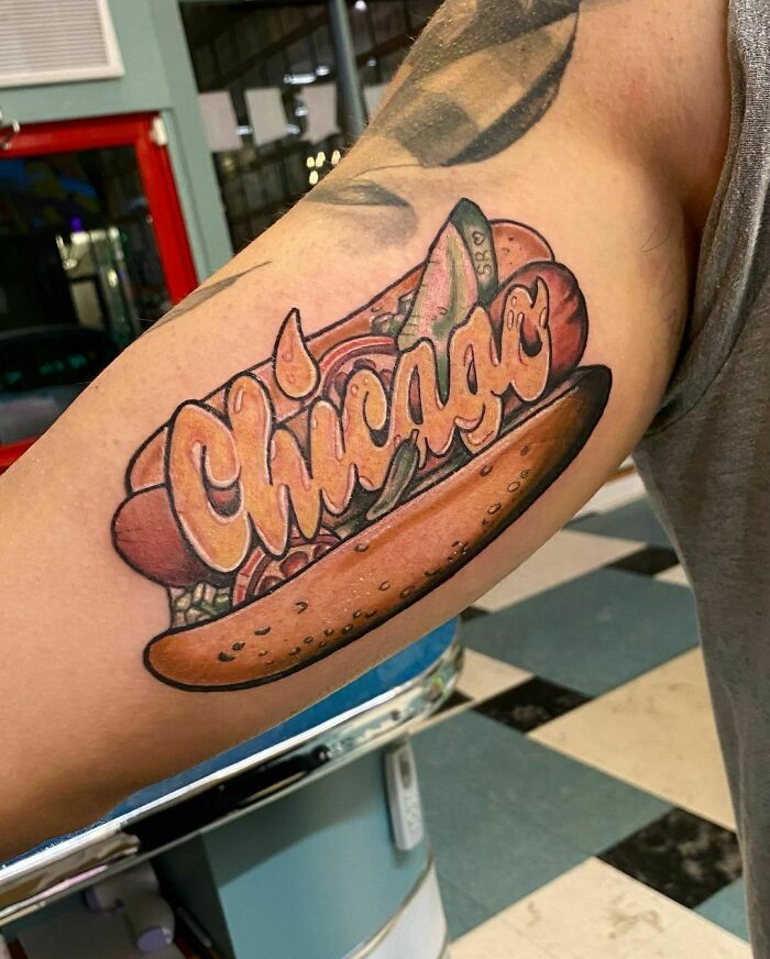 Chicago hot-dog watercolor tattoo