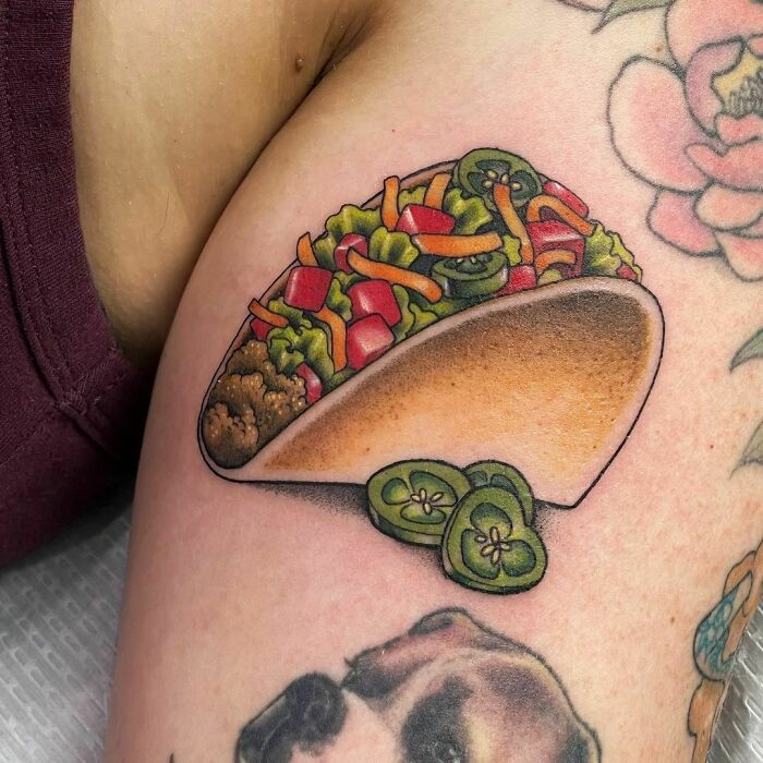 Taco's watercolor tattoo