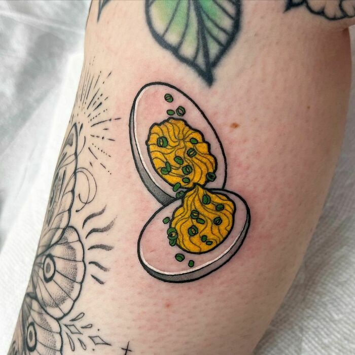 Eggs with green onions watercolr tattoo