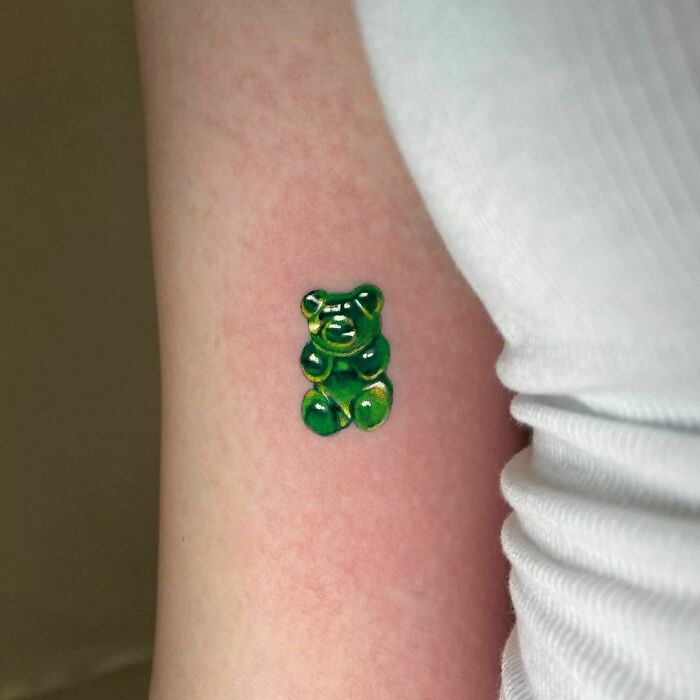 Green gummy bear tattoo