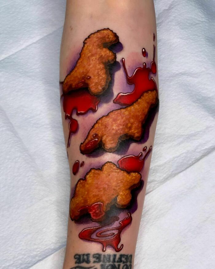 Dino chicken nuggets watercolor tattoo