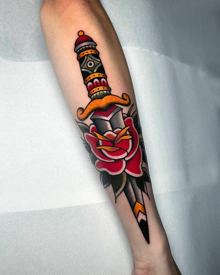 Dagger And Rose Tattoo