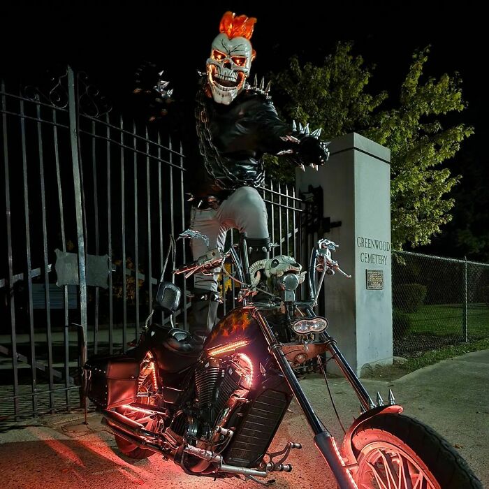 Person cosplaying Ghost Rider