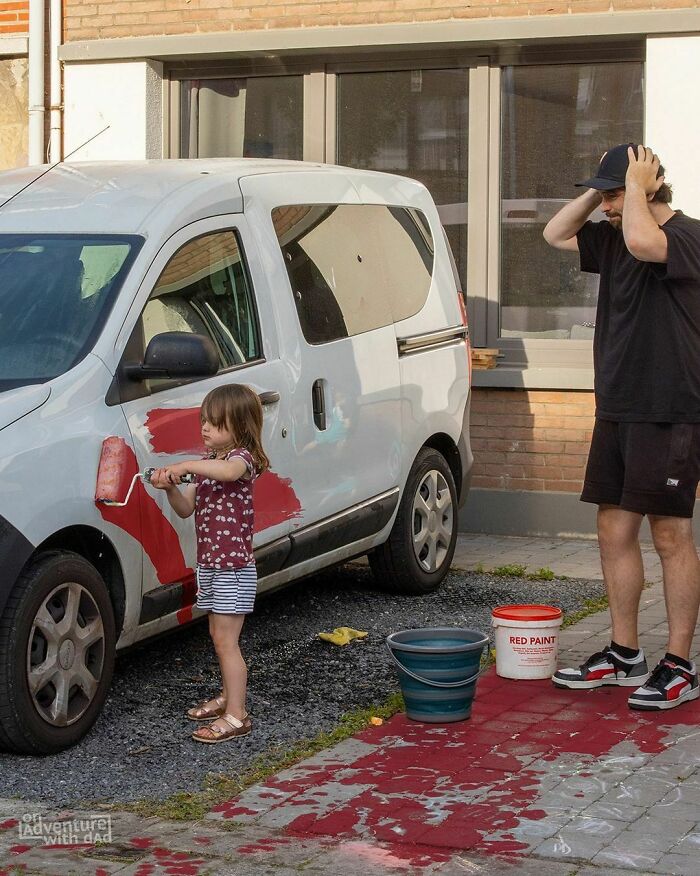 Alix Really Wanted To Help Wash The Car, But Since She Didn’t Like The Colour She Had Another Idea To Skip The Washing Part. I Guess We Have A Red Car Now
