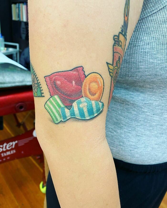 Candy crush watercolor tattoo