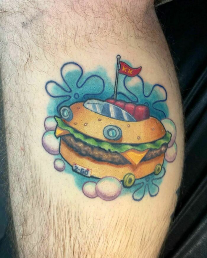 SpongeBob Squarepants burger watercolor tattoo