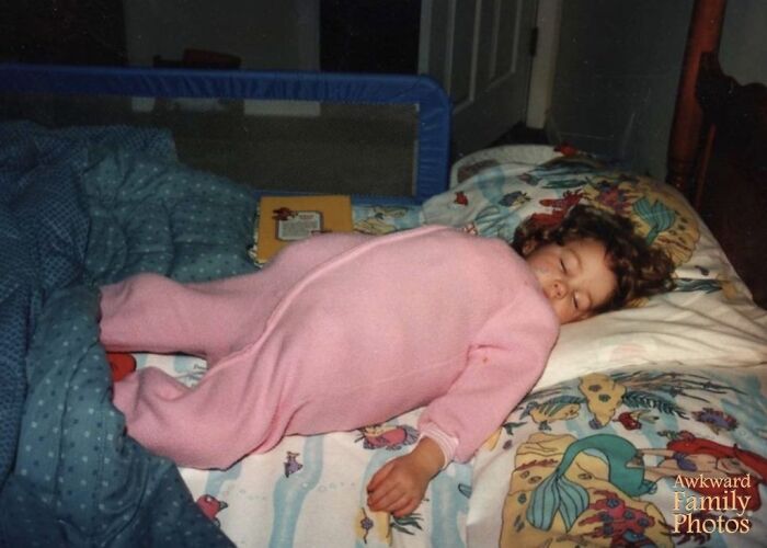 “This Is The Way My Mother Found My Sister Sleeping. In Her Pajamas She Has A Puppet, A Stuffed Monkey, A Stuffed Seal, Two Blankets, And A Watch.”⁠ ⁠