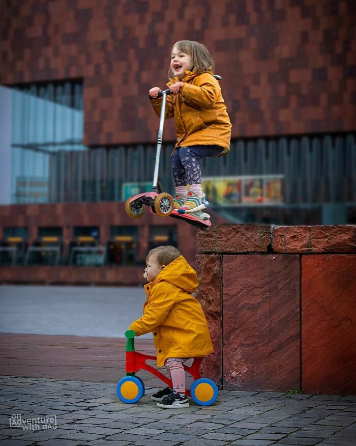 Alix Really Likes Doing Tricks With Her Scooter. Jumping Over Her Sister Was Definitely On Her Bucket List!