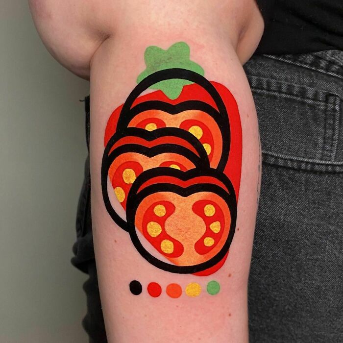 Sliced tomato watercolor tattoo