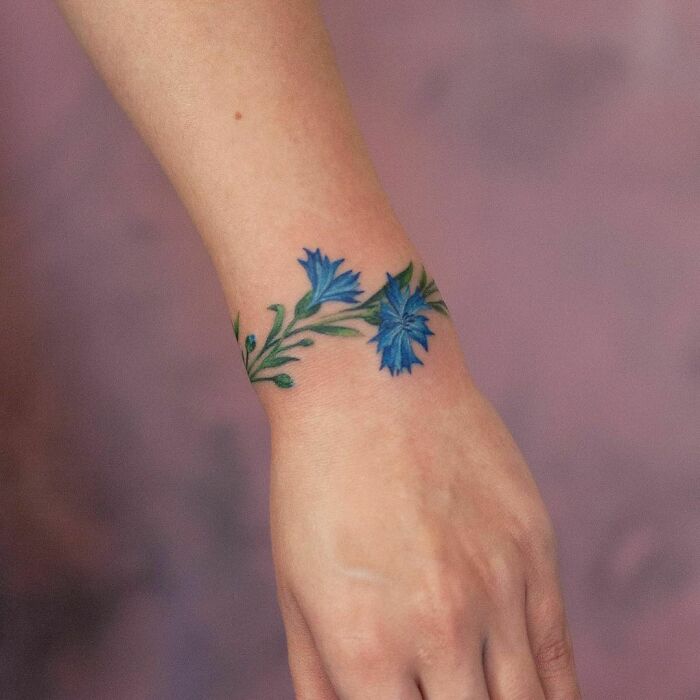 Cornflower bracelet wrist tattoo