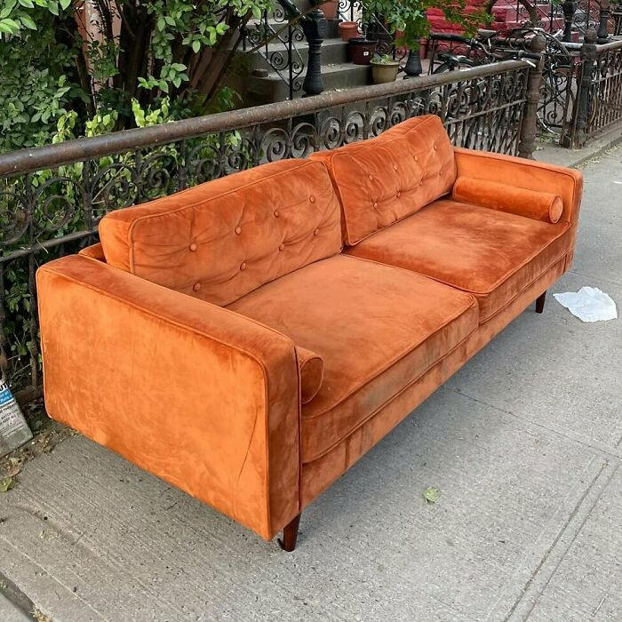 Cute Burnt Orange Couch On Corner Of Knickerbocker And Handcock, On Handcock South Side