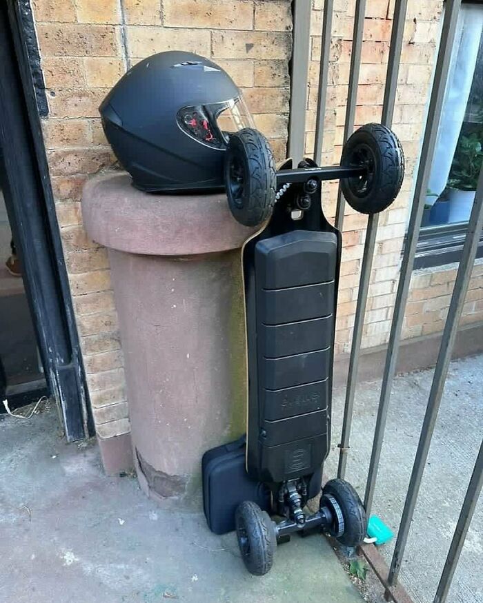 Because We Can All Agree That The Subway Is Sometimes The Worst…evolve Gtr Bamboo Electric Skateboard With A Small Full-Face Helmet And The Charger Is In The Case Behind The Board. 372 2nd Ave, Park Slope 