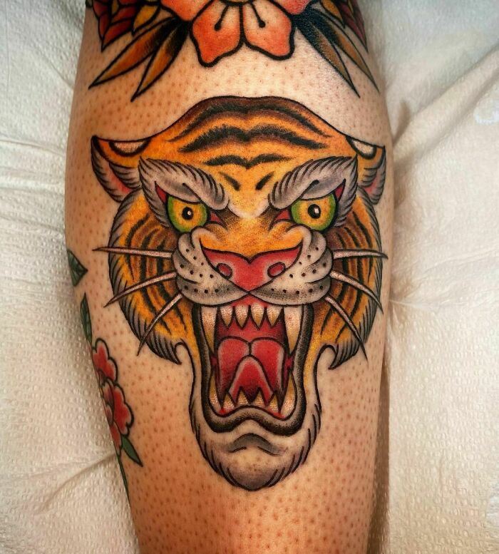 American traditional tiger tattoo